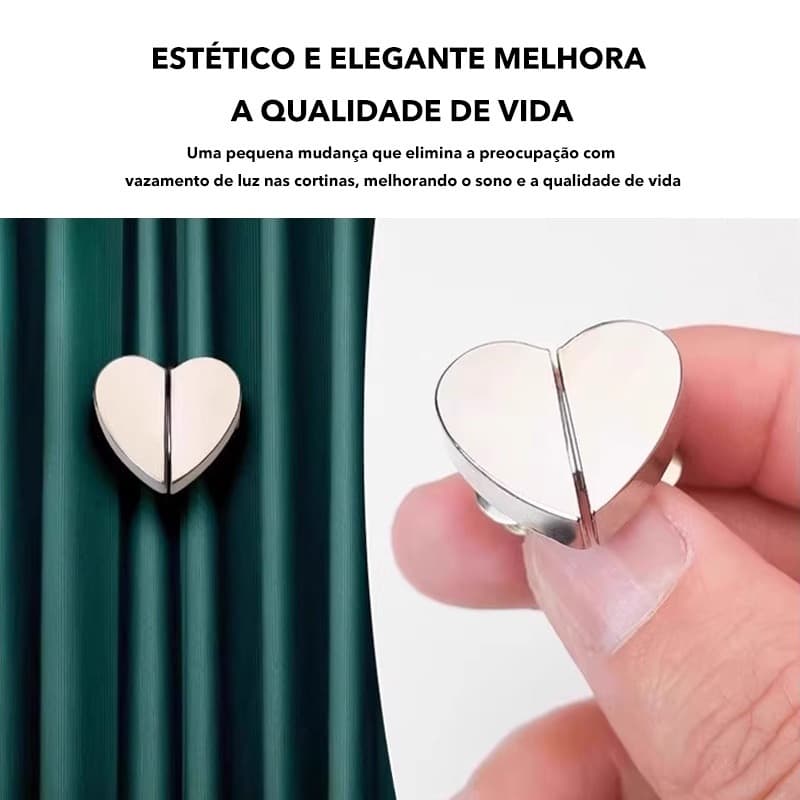 Conjunto de 2/4 peças de tiras magnéticas fortes para cortina, fivela de cortina em formato de coração dupla face removí