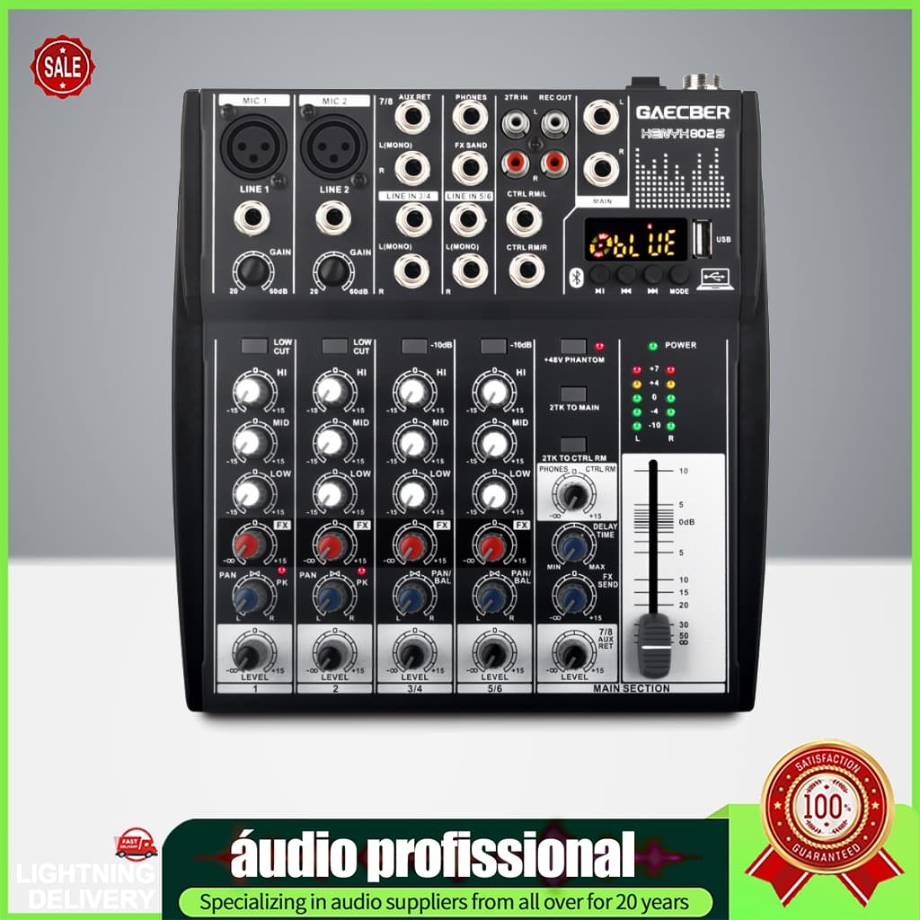 mixer De Áudio Profissional De 4 Canais Com Efeito Invertido Bluetooth Integrado Para Apresentações Em Palco