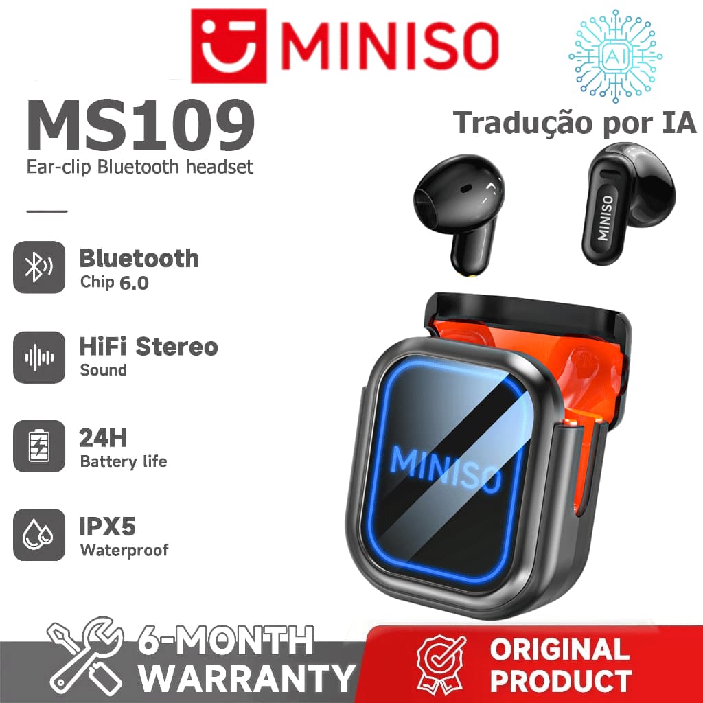 1 ano MINISO MS109 Fone de ouvido Bluetooth sem fio OWS suporte 1