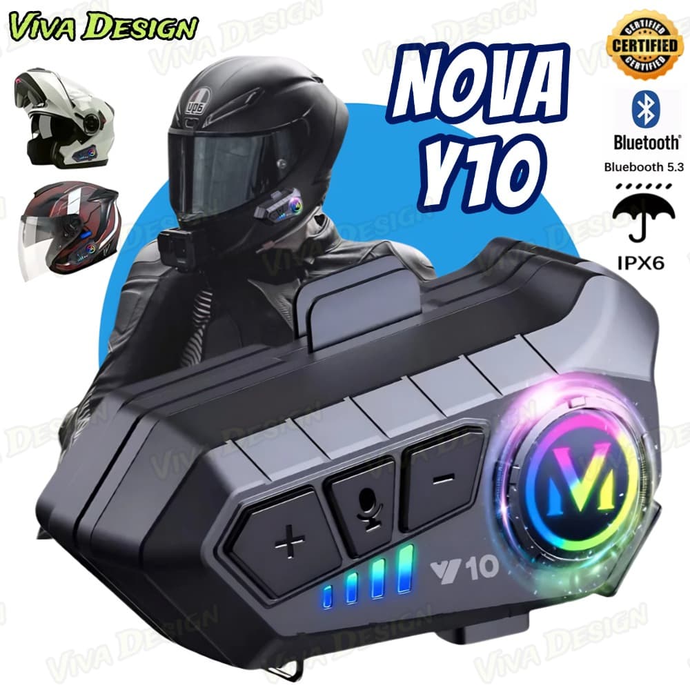 Y10 Motocicleta Sem Fio Bluetooth 5.3 Fone de Ouvido Capacete Intercom Kit de Chamadas Mãos Livres À Prova D'Água