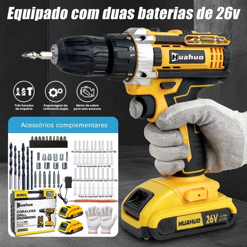 A Furadeira De Íon De Lítio 68V Inclui 2 Baterias Com Caixa De Plástico E Acessórios Completos