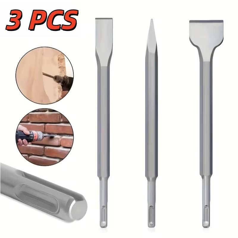 Kit 03 peças 01 ponteira e 02 talhadeiras Sds plus Para Martelete