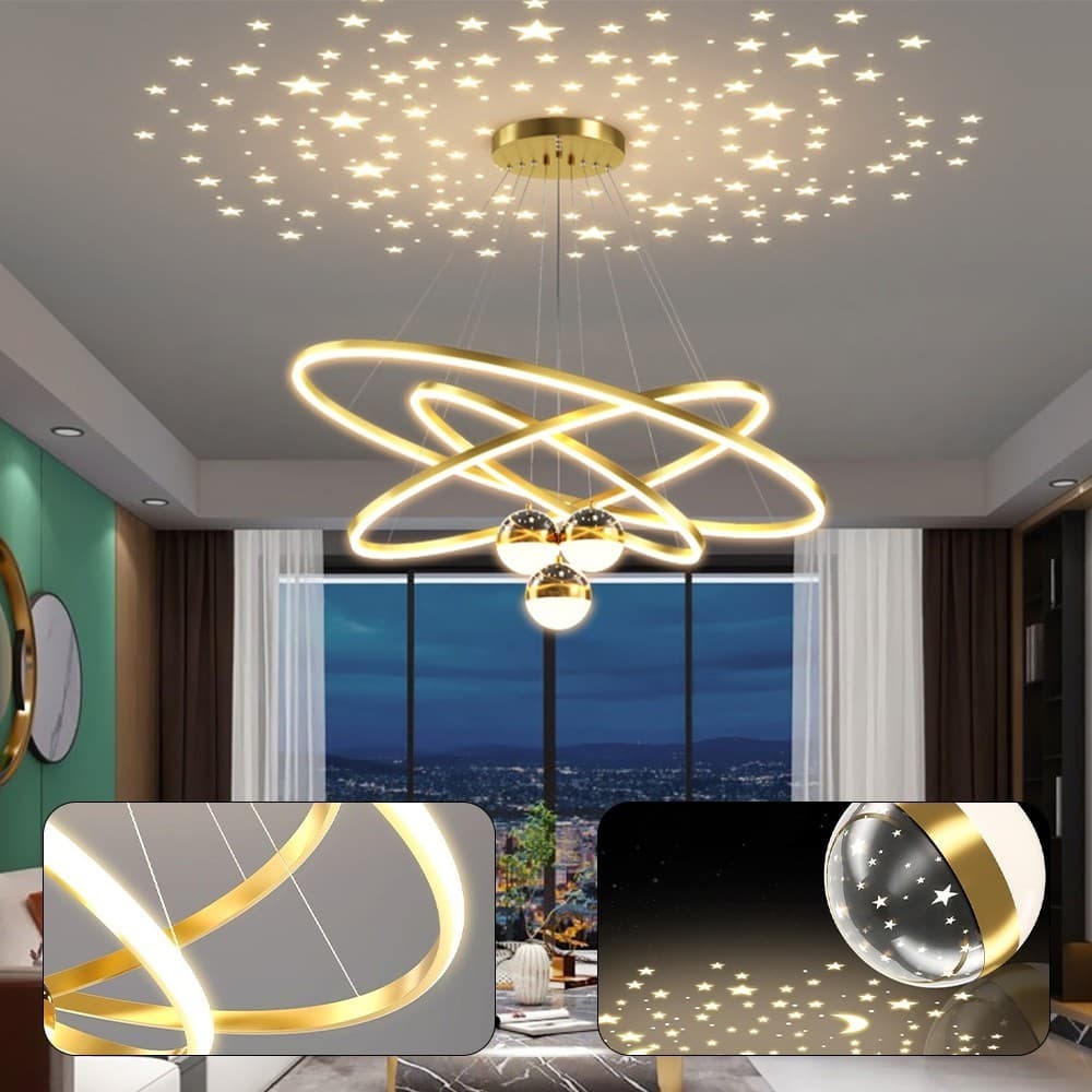 3 Cores (110V-220V) Lustre De Teto Nórdico De Luxo Lustre Para Sala De Jantar e Estar Lustre Romântico Starry Sky