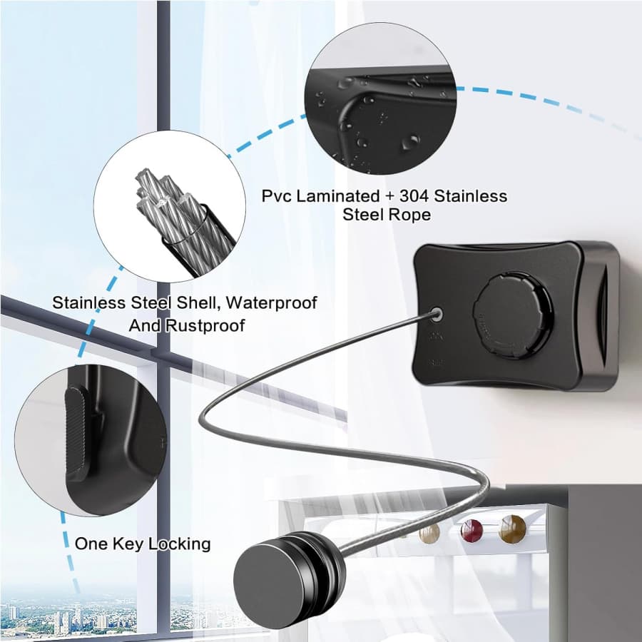 Linha De Lavanderia De Aço Inoxidável Varal Retrátil Ajustável Para Secagem De Roupas Internas E Externas Invisíve