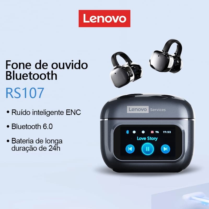 Fone De Ouvido Bluetooth Lenovo RS107 Até 24 Horas De Duração Da Bateria Cancelamento De Ruído HIFI Qualidade De Som 6.0