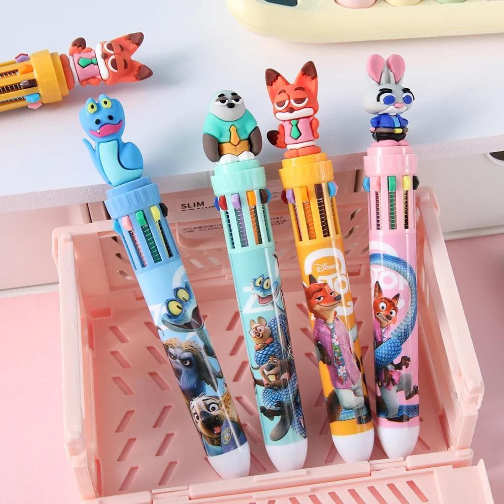 4/12 Unidades Zootopia Caneta Esferográfica De 10 Cores Estudante Infantil Desenhos Animados Papelaria Presentes E Prêmi