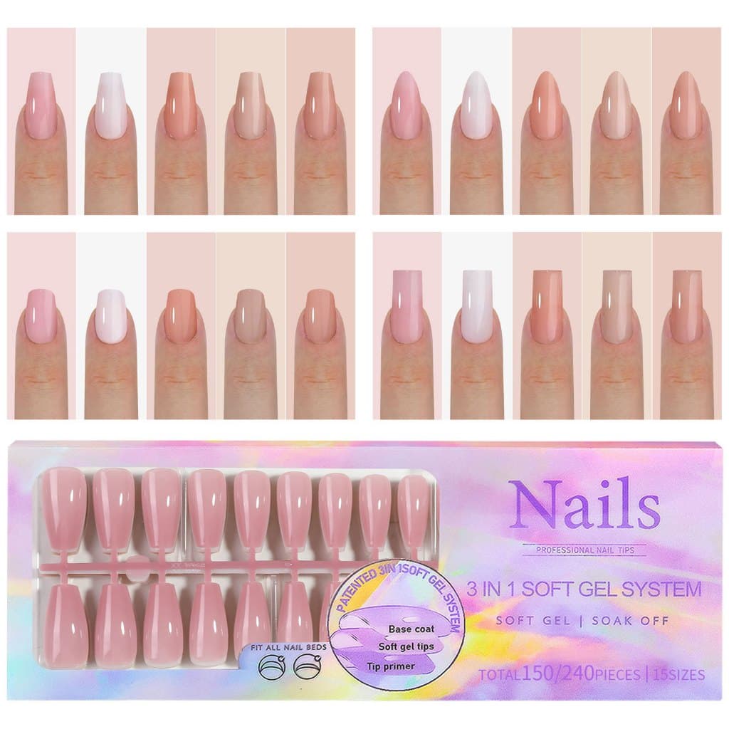 150 Peças De Unhas Postiças De Cor nude , Vestíveis Sem Costura , Arte Removível , Estilo Francês