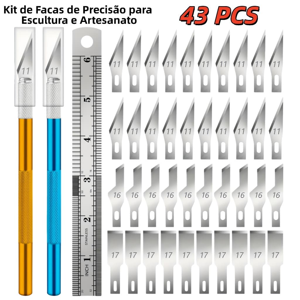 Estilete De Precisão em Alumínio Com 40 Lâminas Com governante