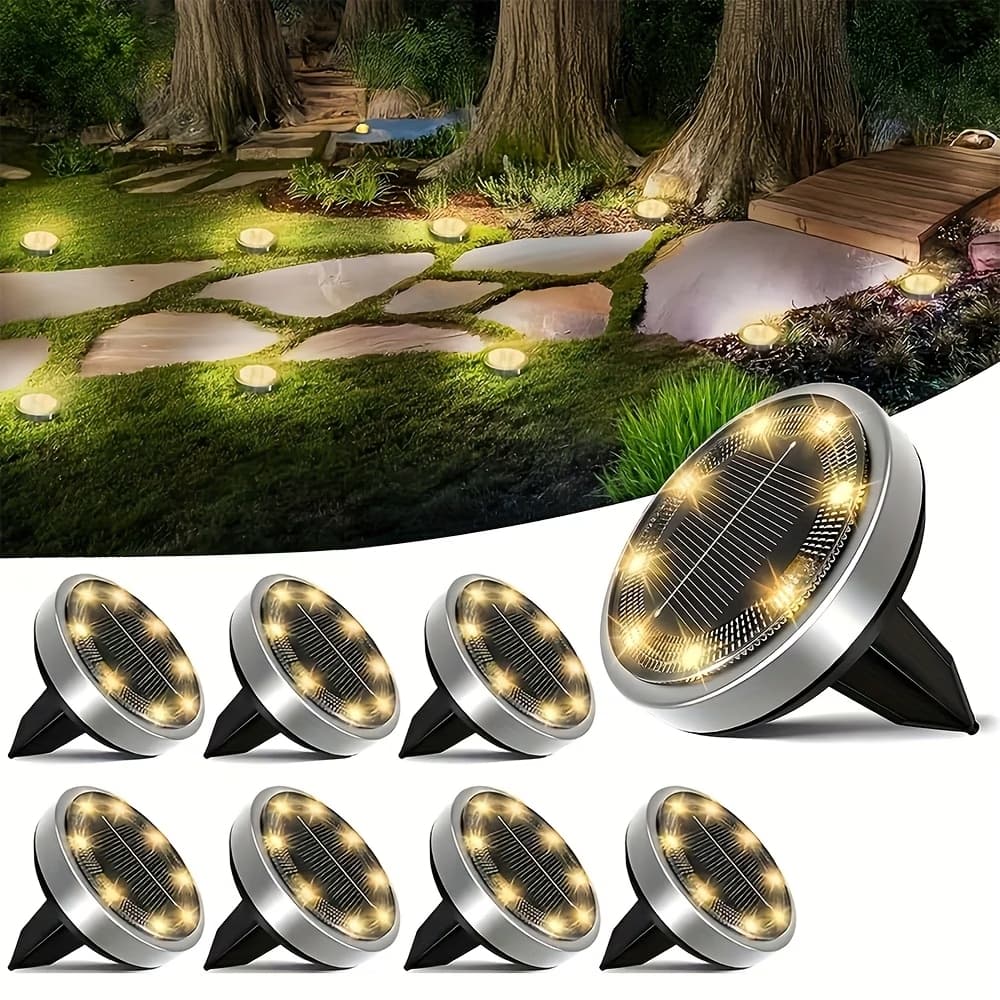 Kit 4 Luminária Solar 8 LEDs Com Sensor P/Jardim Externa Prova D'água Luz Led Solar Lâmpada gramados