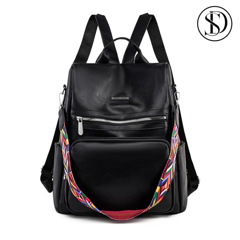 Mochila Feminina Couro Sintético Anti Foro Grande Capacidade Alça Ombro Colorida