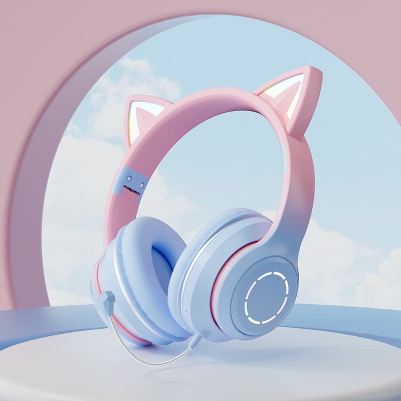 Orelha De Gato Bluetooth/Fones De Ouvido Com Fio Dobrável RGB Sem HIFI Música Fone Microfone Para Telefone