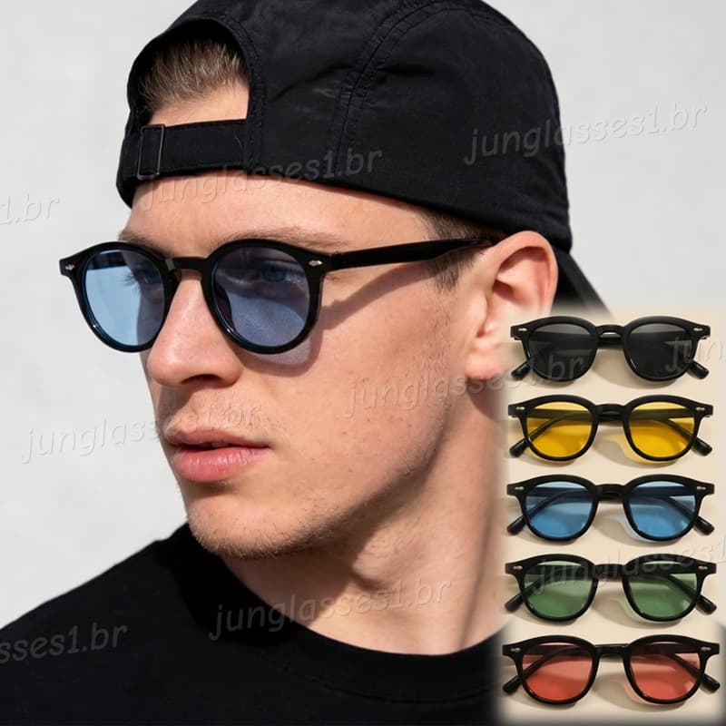 Moda Pequena Armação Redonda Óculos De Sol Para Homens Mulheres Novo Vintage Amarelo Azul Tons Populares