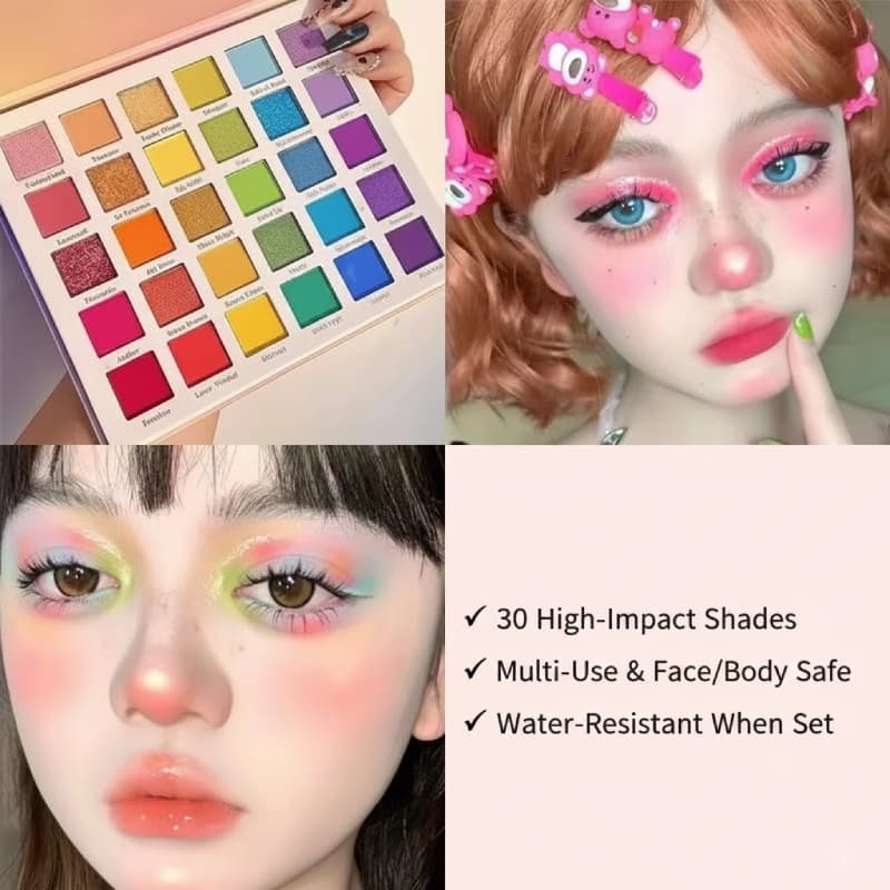 Paleta De Sombras Arco-Íris De 30 Cores-Pérola E Lantejoulas , Itens Essenciais Para Maquiagem De Palco