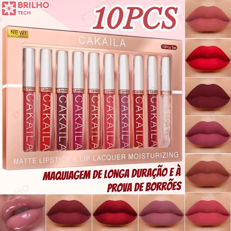 CAKAILA 10-Color Brilho Labial Fosco à Prova D'Água com Hidratação Natural e Saudável