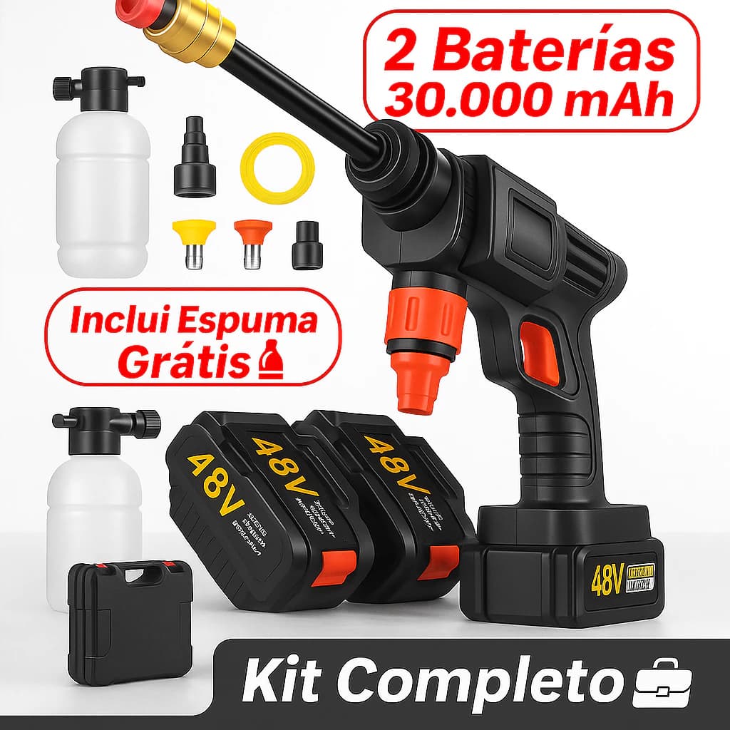 Lavadora de Alta Pressão Portátil Sem Fio Bivolt Recarregável Profissional 110V/220V--Envio Imediato