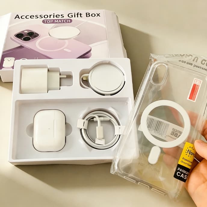 Kit Completo Para iPhone 16/12/14/15 : Carregador Indutivo , Cabo De Dados , Fone De Ouvido Bluetooth