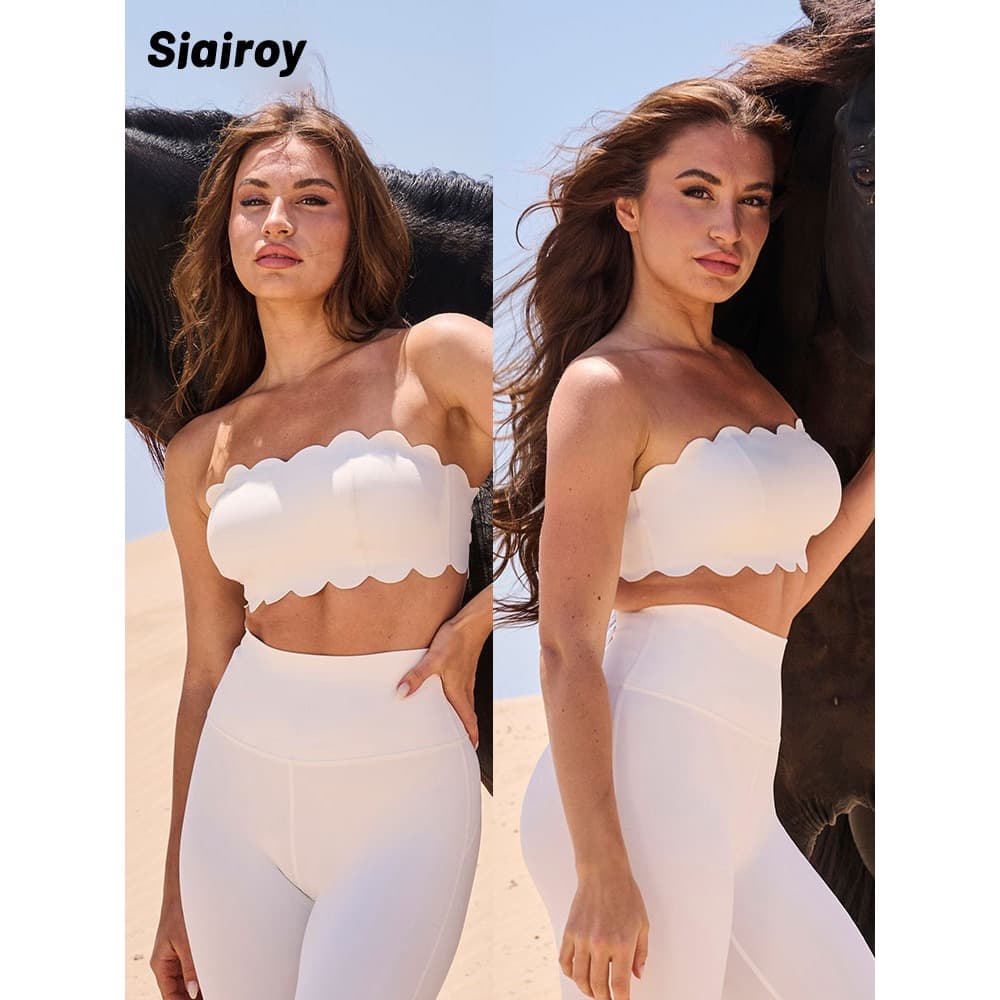 Siairoy Top de ioga sem alças de secagem rápida com almofada no peito e roupa íntima Fitness antiderrapante