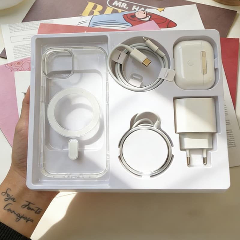 Kit Completo Para iPhone 16/12/14/15 : Fone De Ouvido Bluetooth , Carregador Indutivo , Cabo De Dados