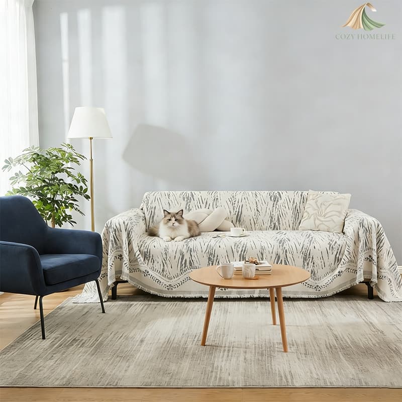Capa De Sofá De Pelúcia , Cobertor Lavável Para Chenille , Almofada Universal Antiderrapante Com Borla , Protetor De Móv