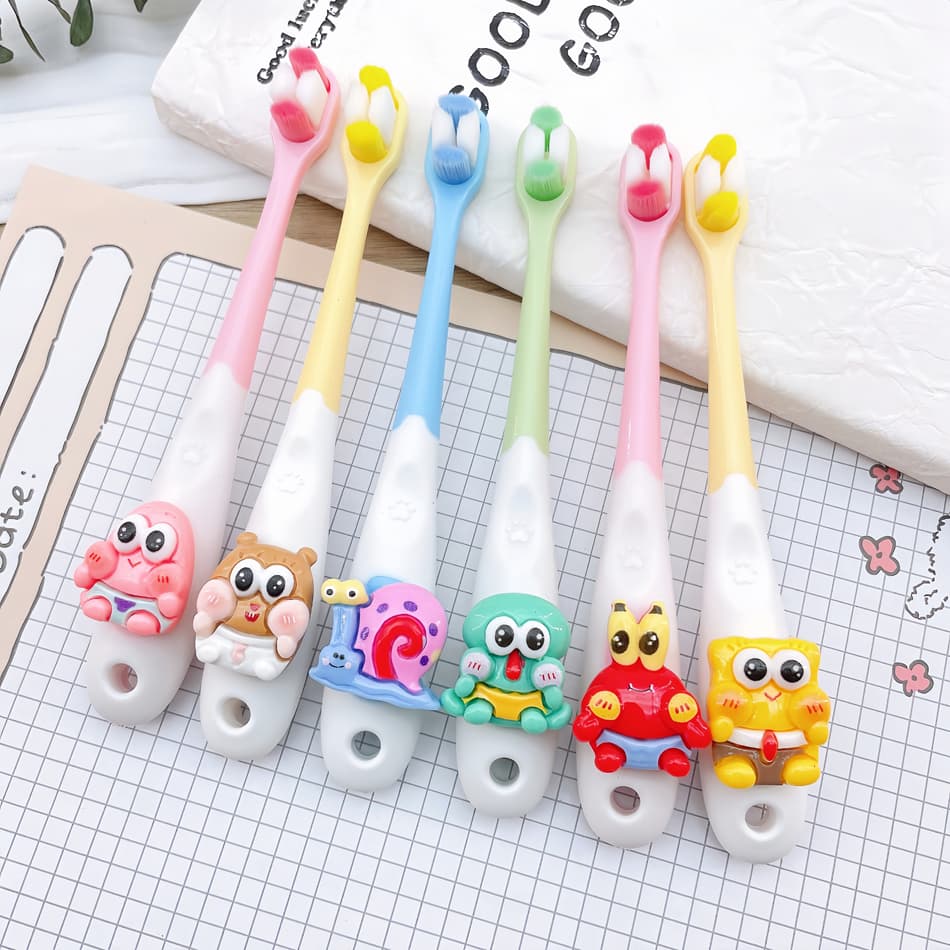 Bob Esponja Calça Quadrada Escova de Dentes Infantil 6-12 Anos Proteção de Gengivas Proteção de Dentes Cerdas Macias Pre