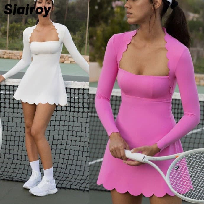 Siairoy Saia feminina de tênis para ioga, peça única, respirável, confortável, manga comprida, vestido de uma peça
