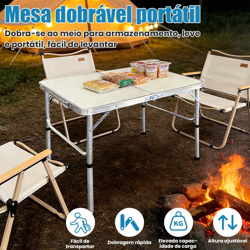 Mesa Dobrável Portátil 120*60*70CM MDF Vira Maleta Camping Praia