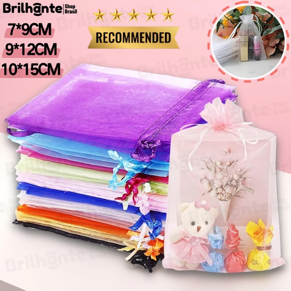 Kit 50/100 Un Saco Saquinho Organza Tule Saquinho Branco Festa Casamento Saco Para Lembrancinhas Decoração Natal