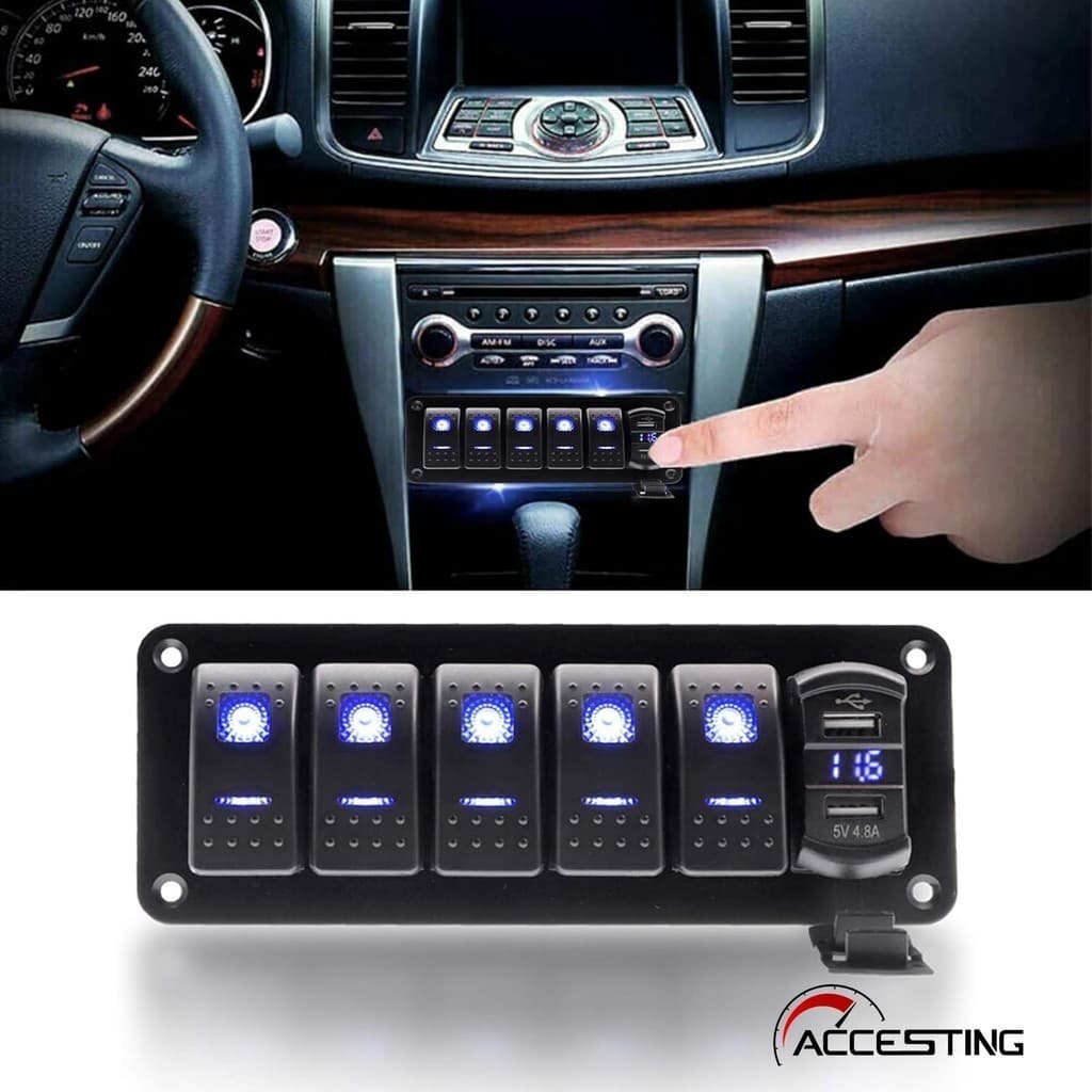 Painel De Interruptor Rocker 5 + 1 Gang , À Prova D'água Com Porta USB Rápida 4.8A Para Carros , Barcos