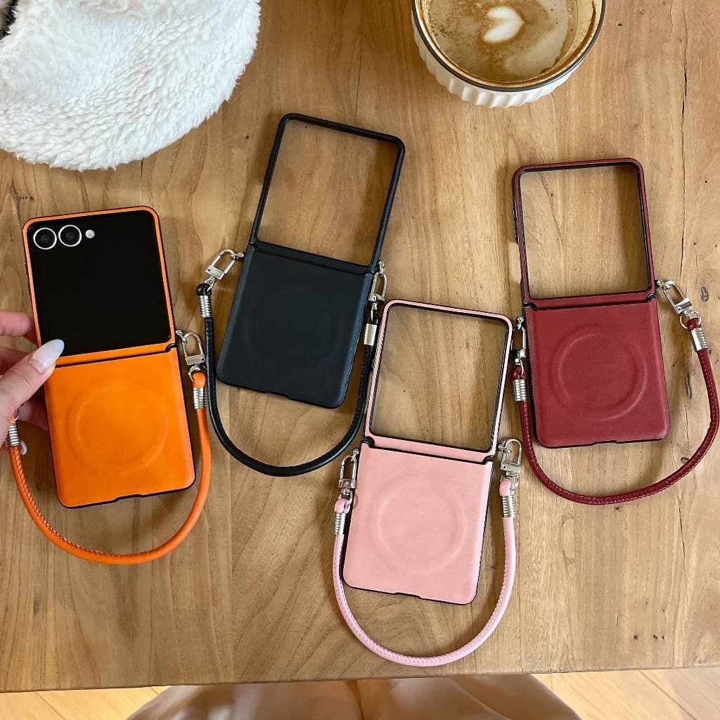 Com Cordão Suporte De Carregamento Por Indução Capa Dobrável De Couro Para Samsung Galaxy ZFlip 8 7 7fe 6 5 4 3