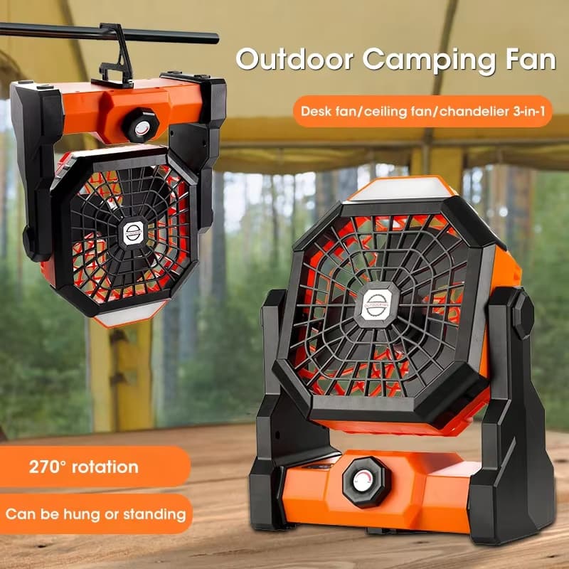 Ventilador Camping USB Recarregável Super Silencioso Oscilante Longa Duração LED