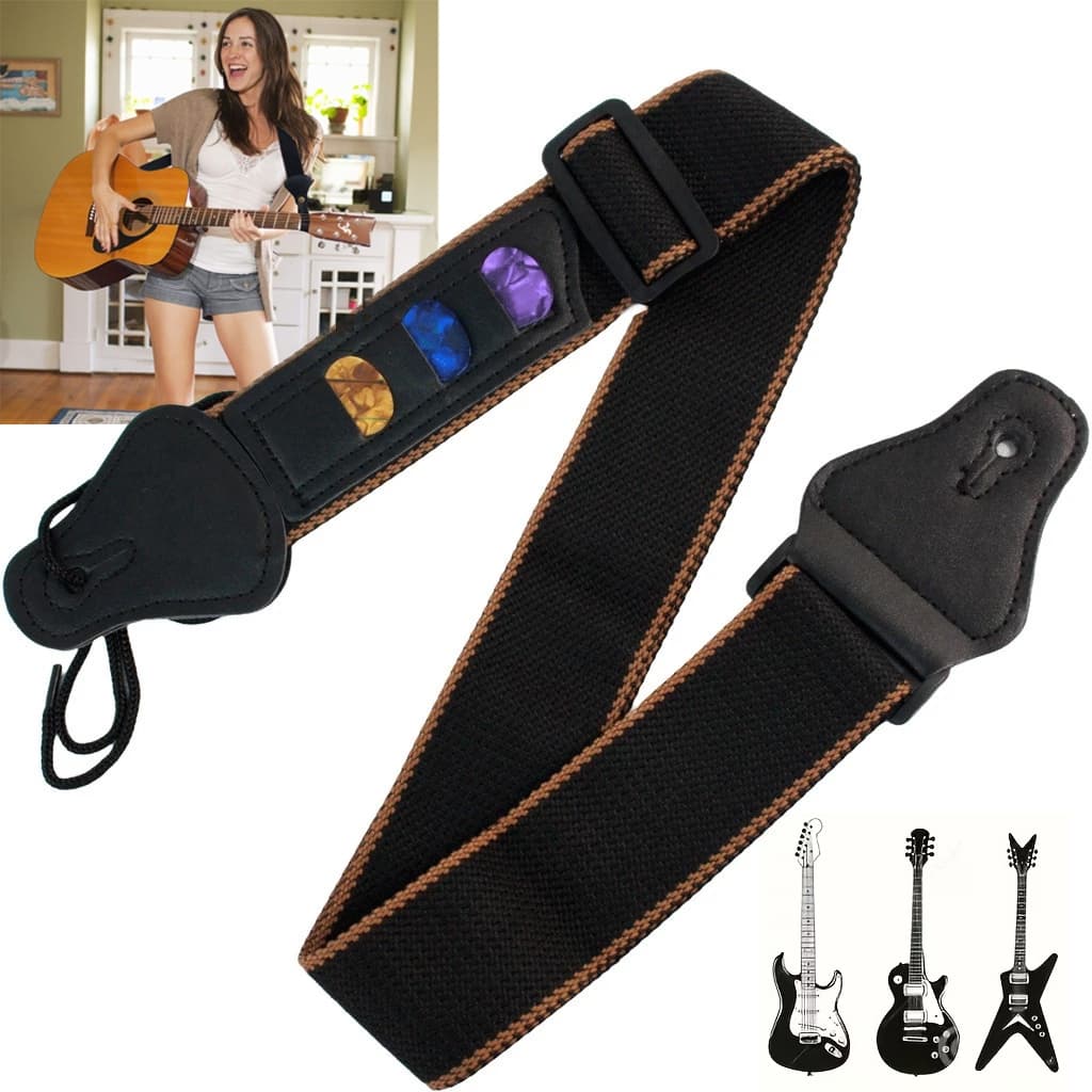 Correia para Violão e Guitarra com Porta Palhetas – Conforto e Praticidade no Palco
