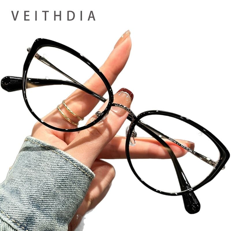 VEITHDIA Retro Feminino Olho De Gato TR90 Óculos Ultra Leve Anti-Azul Luz Armação De Lente Plana TQ5740