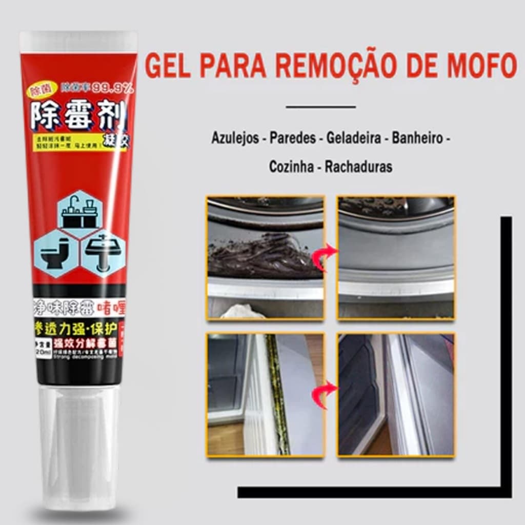 Gel Limpa Mofo e Bolor de Alta Potência, Remove Manchas Difíceis e Elimina Odores