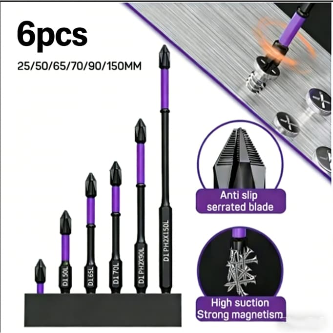 Bits Magnético Ponteira Philips Parafusadeira Ph2 Jogo 6 Pcs Imantado Antiderrapante Com Imã Sextavado