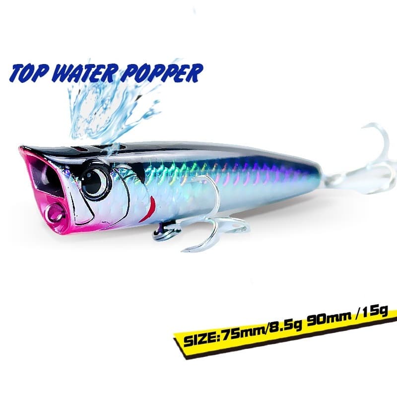 DUODUOYU 1 Peça 75mm/8.5g 90mm/15g Topwater Popper Flutuante Rock pop Iscas Duras Artificiais Para Baixo Poleiro Pique I