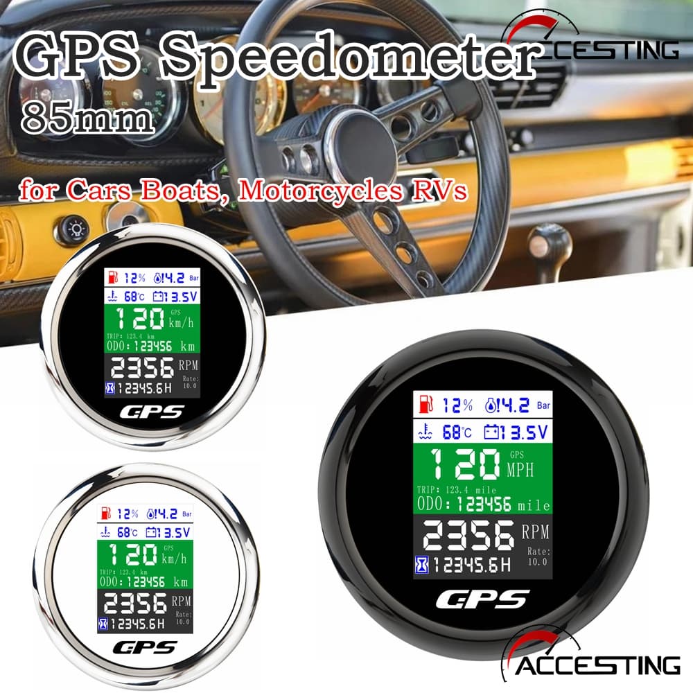 Velocímetro GPS Para Carro Tacômetro Digital Combustível Temperatura Da Água De Pressão De Óleo IP67 À Prova D'água MPH