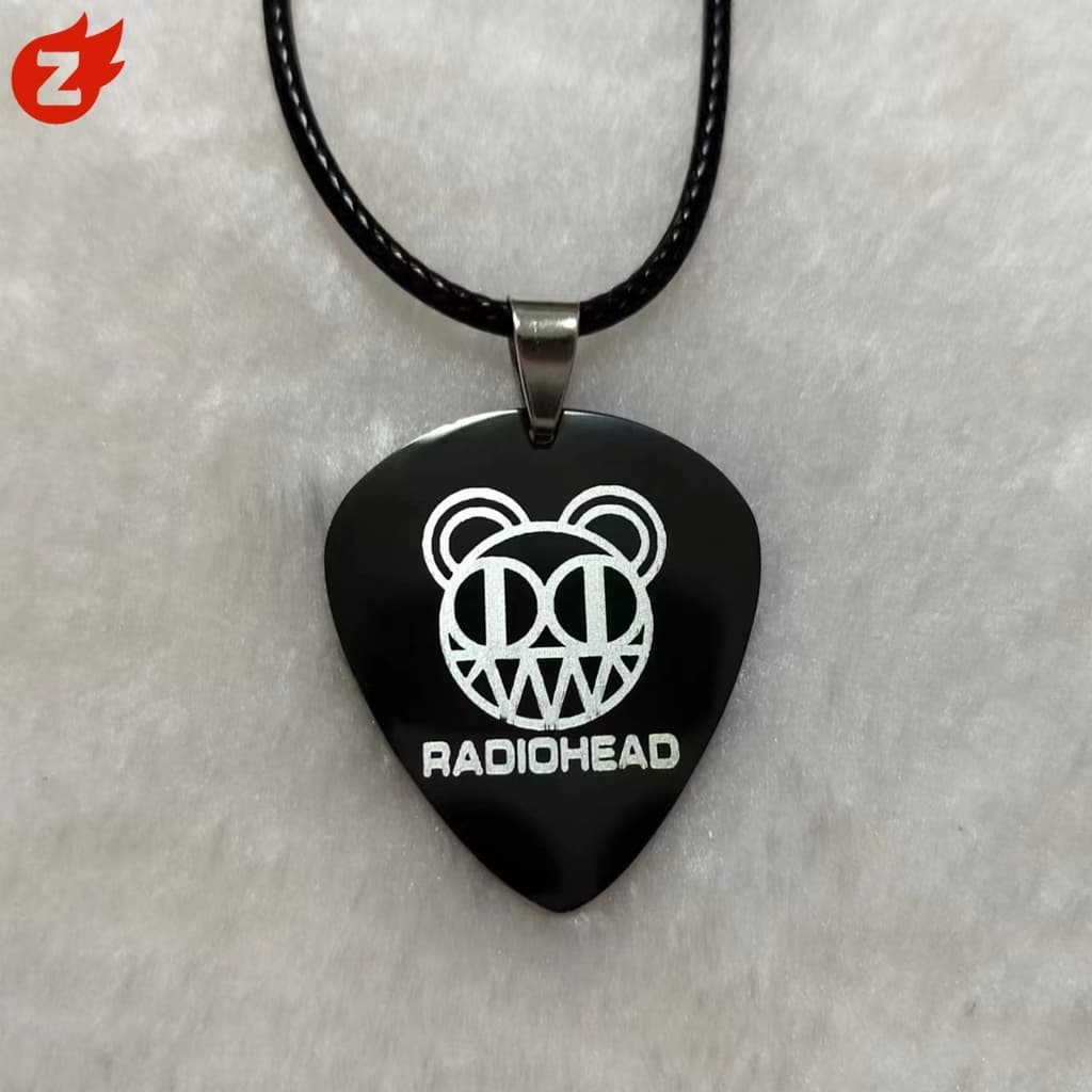 Pingente De Palheta De Guitarra Radiohead ~ Acessórios De Joias Colar De Corda De Couro Aço Inoxidável