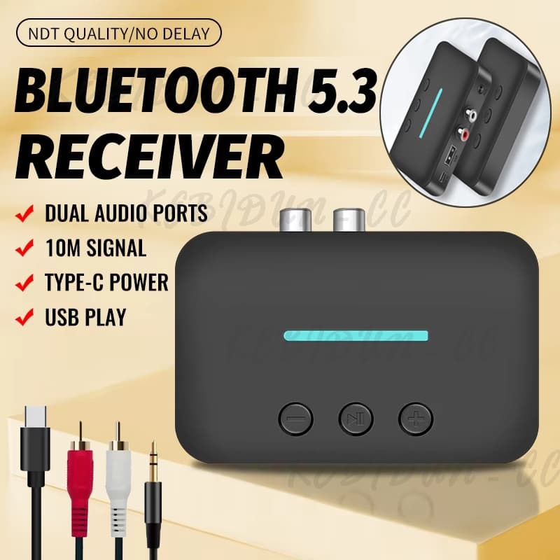 Adaptador de áudio Bluetooth 5.3 Receptor sem fio estéreo 3.5mm AUX R / LC RCA Suporte U-disco