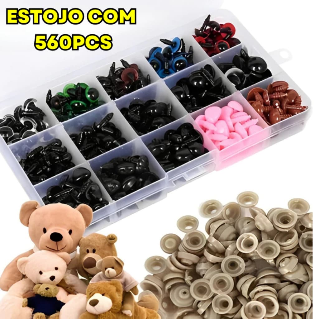 Kit Amigurumi 560 Peças - Olhos, Focinhos, Travas e Estojo | Maior Kit do Mercado, Completo para Iniciantes e Artesãos