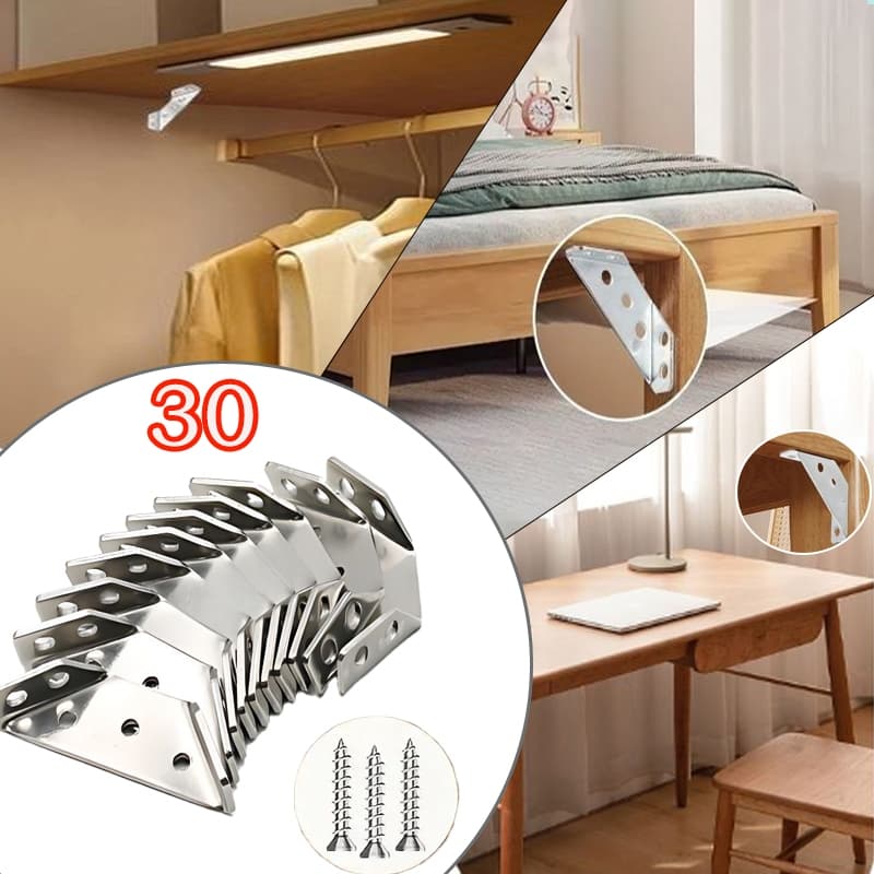 Kit 30 Conectores De Canto De Aço Inoxidável Universais Para Móveis Com Parafusos