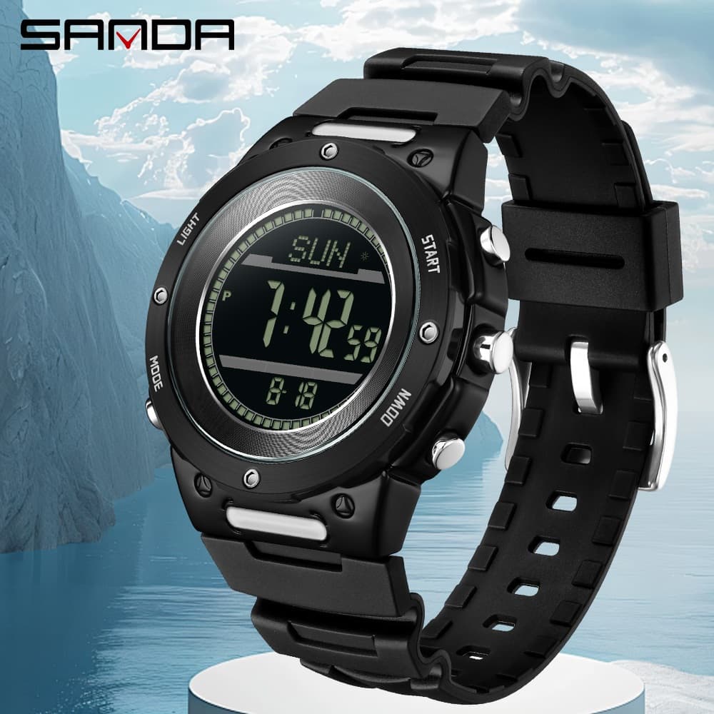 SANDA 5107 Outdoor Montanhismo Aventura Militar Relógio Masculino Previsão Do Tempo Bússola Altímetro Medidor De Tempera