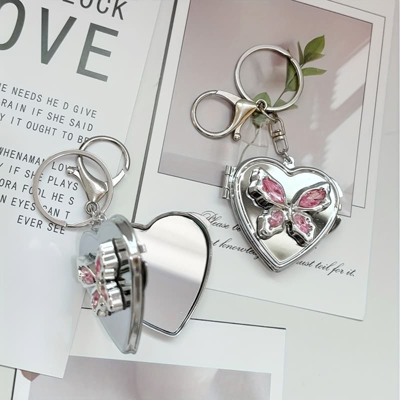 1PC Coração Espelho Chaveiro Bowknot Romance Chaves Do Carro Decoração