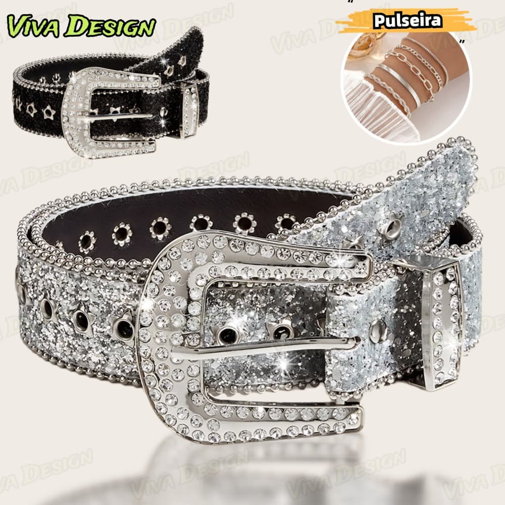 POOP Cintos Góticos De Rhinestone De Couro De PU Ocidental Y2K Moda Para Meninas Jeans Homens Vem com uma pulseira