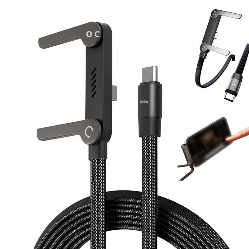 Cabo De Carregamento 2 Em 1 Tipo C De 240 W-Suporte De Telefone Integrado , Perfeito Para Jogos E Uso Carro