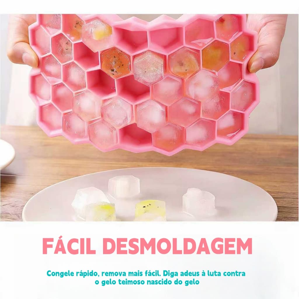 Kit 3 Forma de Gelo Silicone, Com Tampa 111 Cubos Sextavado Hexagono Colméia, para Chocolate Bombom Drink Whisky