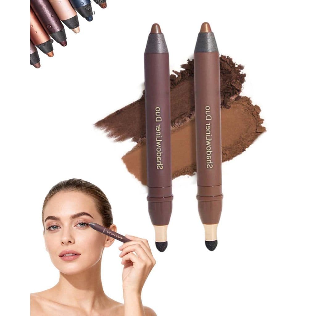 Lápis Sombra e Delineador Duplo 2 Tonalidades Cremosas de Longa Duração Solução Prática para Viagem, Bolsa e Looks Insta