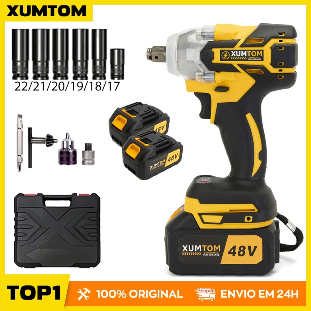 Chave De lmpacto 48V Eletrica 350NM Parafusadeira Furadeira Brushless Com 2 Baterias 48V kit ferramentas completo