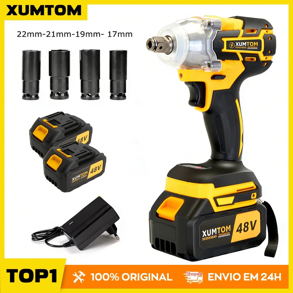 Chave De lmpacto 48V Elétrica 350NM Parafusadeira Furadeira Brushless COM 2 Baterias 48V Bivolt
