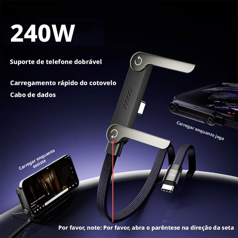 Cabo 240W Tipo C 1.5m-Suporte Dobrável , Carregamento Rápido Com Adaptador Compatível