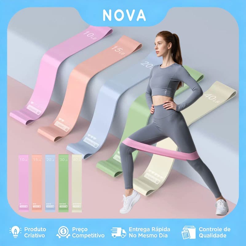 Kit 5 Mini Bands Academia Exercício Treino Em Casa 5 Níveis Multifuncional Yoga Fisioterapia- Entrega Rapido